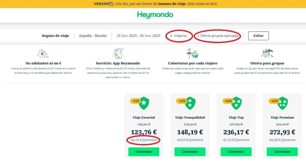 heymondo descuento grupo 5 viajeros